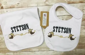 Personalized Name Cowboy Boots Rope Baby Burp Cloth Bib Newborn Gift